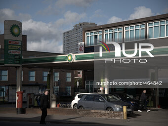 A British Petroleum (BP) petrol station in Stockport, trading in unleaded and diesel fuel, for road vehicles on Monday 2nd March 2015. BP is...