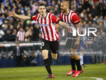 BARCELONA -march 04- SPAIN: Aduriz and Mikel Rico celebration in the match between RCD Espanyol and Athletic Club, for the second leg of the...