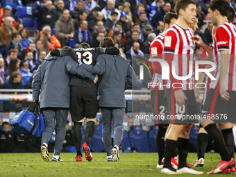 BARCELONA -march 04- SPAIN: the goalkeeper Iago Herrerin is injured in the match between RCD Espanyol and Athletic Club, for the second leg...