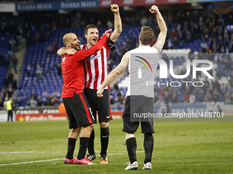 BARCELONA -march 04- SPAIN: Muniain, De Marcos and Mikel Rico celebration at the end of the match between RCD Espanyol and Athletic Club, fo...