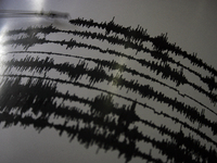 An image stored on March 7, 2015 shows a seismograph record of volcanic activity of Mount Sinabung in the observation center in Karo, Sumatr...