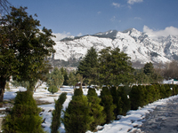 SRINAGAR, KASHMIR, INDIA - MARCH 10: A view of snow capped Zabarvan mountains on March 10, 2015 in Srinagar, the summer capital of Indian ad...