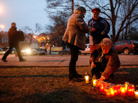 In Bydgoszcz, Poland on March 10, 2015 about two dozen people came together to commemorate Polish leaders who died in the 2010 plane crash i...