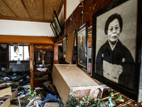 A view inside a destroyed house in the devastated city of Ishinomaki on April 15, 2011 following the deadly March 11 earthquake and tsunami...