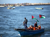 Fishing boats in Gaza, on March 14, 2015 harbour basin the Israeli Navy today fired at fishermen at sea and damage to the vessels(