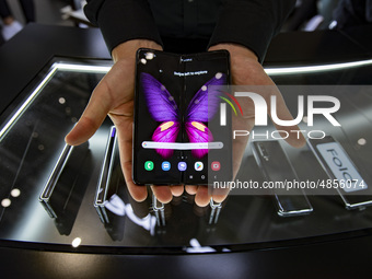 New Samsung 5G Fold smartphone is pictured during the international electronics and innovation fair IFA in Berlin on September 11, 2019. (