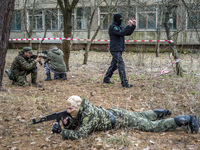 Volunteers and reserve soldiers are learning basics of military intelligence at training center 'Patriot', Kyiv, Ukraine. 15 of March, 2015....