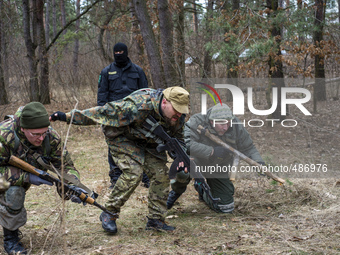 Volunteers and reserve soldiers are learning basics of military intelligence at training center 'Patriot', Kyiv, Ukraine. 15 of March, 2015....