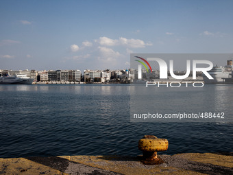 The port of Piraeus on March 14, 2015. 
The port of Piraeus is the largest Greek seaport, one of the largest seaports in the Mediterranean...