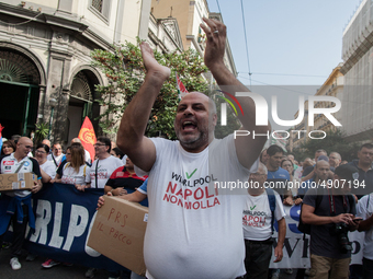 Employees of Whirlpool protest in Naples, Italy on September 23, 2019. Employees of the Naples office furious at the company's decision to p...