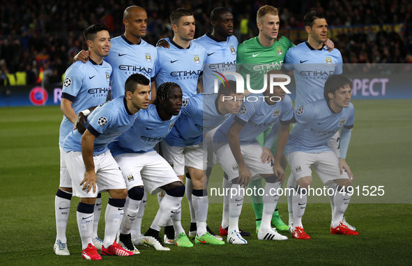 BARCELONA, SPAIN - MARCH 18: Manchester City team  during the UEFA Champions League round of 16 match between FC Barcelona and Manchester Ci...