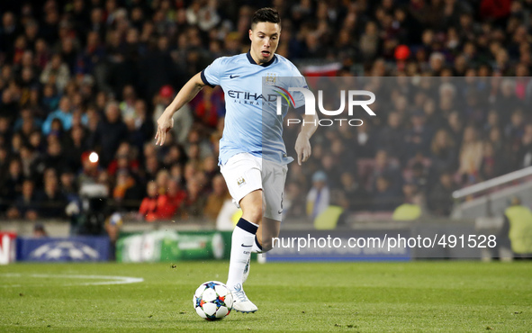 BARCELONA, SPAIN - MARCH 18: Samir Nasri during the UEFA Champions League round of 16 match between FC Barcelona and Manchester City at Camp...