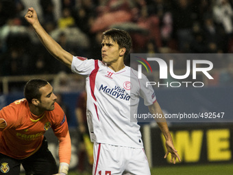 Denis Suarez, player of Sevilla FC, celebrates after scoring 2-1 during the match of Europa League (Round of 16, 2º leg) between Sevilla FC...