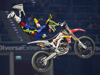 James Carter, an American FMX rider, during the qualification round, in the opening day of Diverse NIGHT of the JUMPs in Krakow's Arena. Kra...