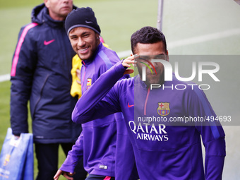 BARCELONA -march 21- SPAIN: Neymar Jr.and Dani Alves  in the training before the match against Real Madrid, held in the field of the Joan Ga...