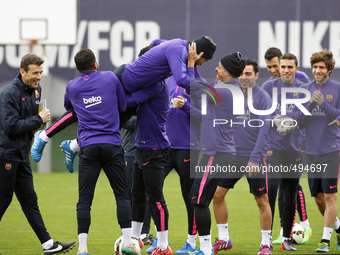 BARCELONA -march 21- SPAIN: Jordi Alba birthday celebration in the training before the match against Real Madrid, held in the field of the J...