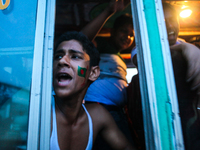 A boy is roaring in a bus on the occasion of independence day at Dhaka, Bangladesh, March 26, 2015. (