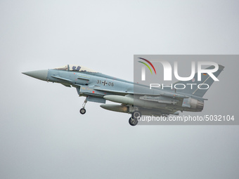 Eurofighter EF-2000 Typhoon of the German Air Force Luftwaffe with registration 31+06 ( 3106 ) as seen flying on final approach and landing...