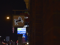 Light eminating from a sign of the Lloyds bank in Camden, London, on Friday 27th March 2015. (