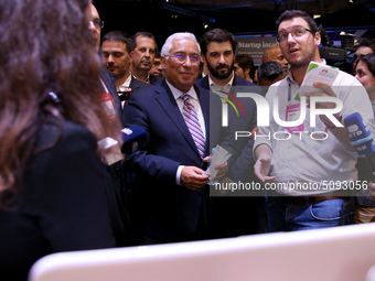 Portugal's Prime Minister Antonio Costa (C ) meets with Portuguese start-ups during his visit to the annual Web Summit technology conference...