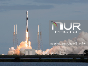 A SpaceX Falcon 9 rocket lifts off from Cape Canaveral Air Force Station carrying 60 Starlink satellites on November 11, 2019 in Cape Canave...