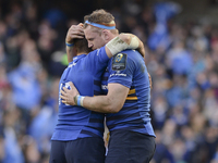 Leinster captain Jamie Heaslip and Jimmy Gopperth celebrate at the end of the match as they beat Bath in European Champions Cup Quarter-Fina...
