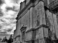 The facade of the church destroyed by the earthquake, in Casentino Abruzzo, Italy on April 11, 2009 (