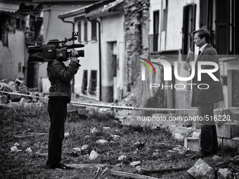Hundreds of journalists from all over the world in Abruzzo after the terrible earthquake of April 6 in Onna Abruzzo, Italy on April 11, 2012...