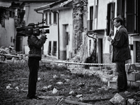Hundreds of journalists from all over the world in Abruzzo after the terrible earthquake of April 6 in Onna Abruzzo, Italy on April 11, 2012...