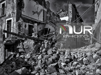 A building destroyed by the earthquake in Abruzzo, in Paganica  Abruzzo, Italy,on April 11, 2009 (