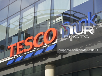 Light shining on the Tesco Bank telephone contact centre in Glasgow, Scotland, on Saturday 11th April 2015. (