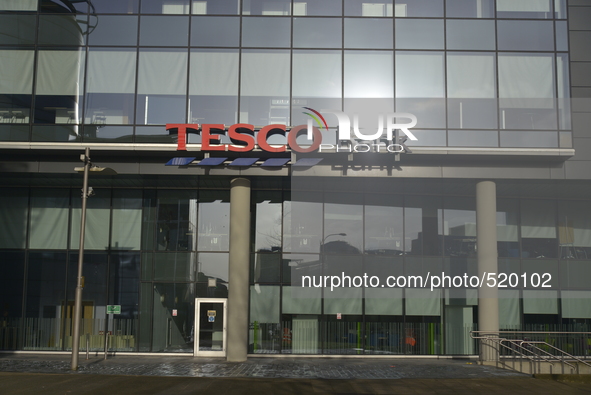 Light shining on the Tesco Bank telephone contact centre in Glasgow, Scotland, on Saturday 11th April 2015. 