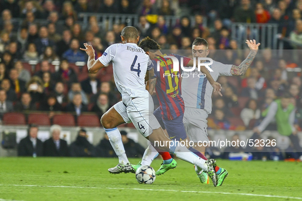 Neymar (c)  in the match between FC Barcelona and Manchester City, for the second leg of the round of 16 of the Champions League match at th...