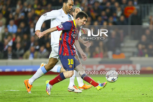 Leo Messi in the match between FC Barcelona and Manchester City, for the second leg of the round of 16 of the Champions League match at the...