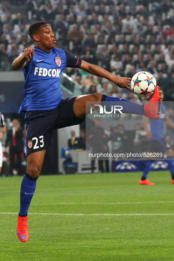 Monaco forward Anthony Martial (23) reaches for the ball during the Uefa Champions League quarter finals football match JUVENTUS - MONACO on...
