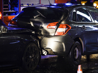 A damaged Citroen C4 car is seen after a collision in Warsaw, Poland on January 8, 2020. Four cars crashed into each other on Wednesday even...