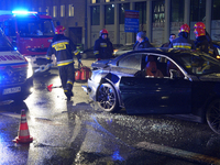 Emergency services are seen on Jerusalem Avenue in central Warsaw, Poland on January 8, 2020. Four cars crashed into each other on Wednesday...
