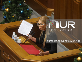 Batkivshchyna party leader Yulia Tymoshenko attends lawmakers work at the session of the Verkhovna Rada in Kyiv, Ukraine, January 14, 2020....