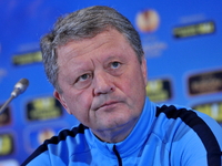 Head coach of FC Dnipro Miron Markevich during a press conference at the Olympic Stadium in Kiev. Ukraine, Wednesday, April 22, 2015. Tomorr...