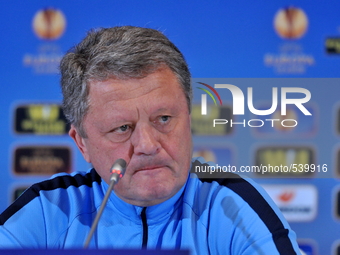 Head coach of FC Dnipro Miron Markevich during a press conference at the Olympic Stadium in Kiev. Ukraine, Wednesday, April 22, 2015. Tomorr...