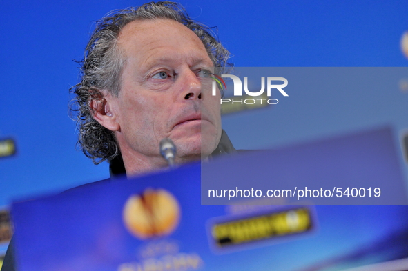 Head coach of Сlub Brugge KV Michel Preud'homme during a press conference at the Olympic Stadium in Kiev. Ukraine, Wednesday, April 22, 2015...