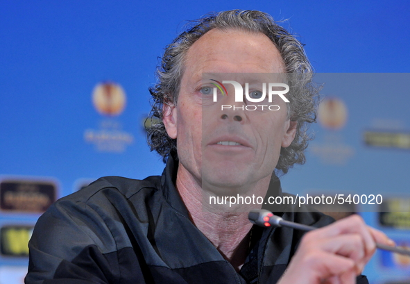 Head coach of Сlub Brugge KV Michel Preud'homme during a press conference at the Olympic Stadium in Kiev. Ukraine, Wednesday, April 22, 2015...