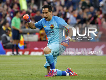 BARCELONA, SPAIN - APRIL 28: Claudio Bravo celebration during the match of the week 34 of the spanish league, between FC Barcelona and Getaf...