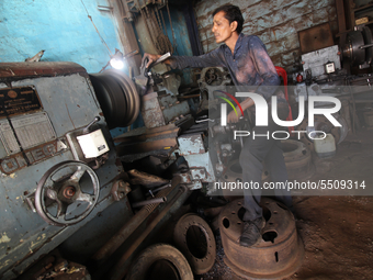 A man works in a metal workshop on March 03, 2020 in Mumbai, India. (