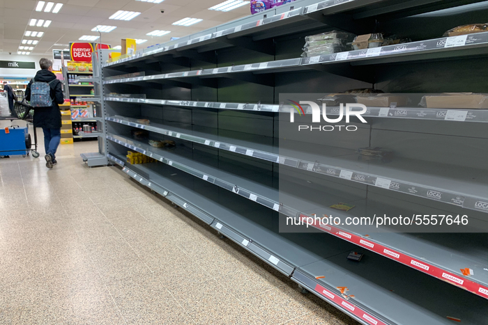 Empty Shelves and panic buying at a London CO-OP due to Coronavirus - COVID-19, in London, United Kingdom, on March 18, 2020
 (Photo by Rob...