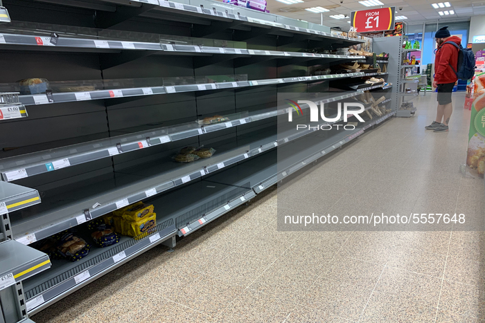 Empty Shelves and panic buying at a London CO-OP due to Coronavirus - COVID-19, in London, United Kingdom, on March 18, 2020
 (Photo by Rob...