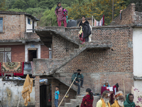 KATHMANDU, NEPAL-- April 29, 2015--Members of group of low-caste people who are involved in the trade of cremation have houses on the Bagmat...