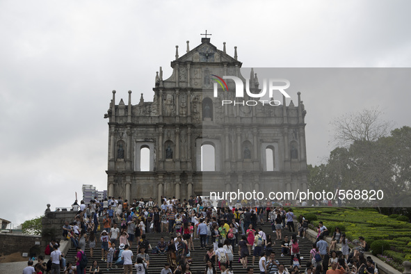 Tourist visiting the Ruin of St. Paul in Macao, China at May 2 2015. 