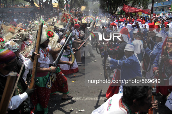 Mexico city. 06may2015. Celebrating 153 years of the battle of puebla in the neighborhood of the 