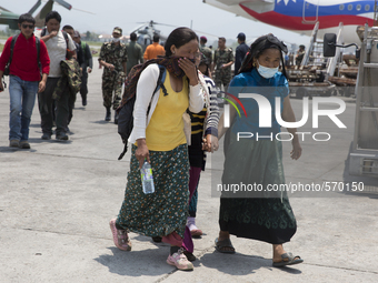 KATHAMNDU, NEPAL-- May 6, 2015--Civilians were evacuated to Kathmandu airport from rural parts of Nepal by Nepalese Army, Indian and Chinese...